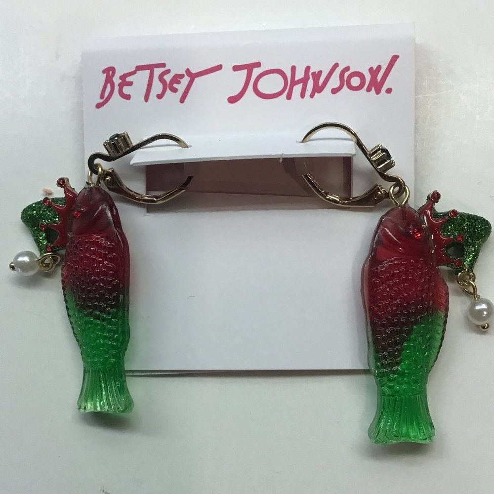 Betsey Johnson New Red and Green Fish Earrings